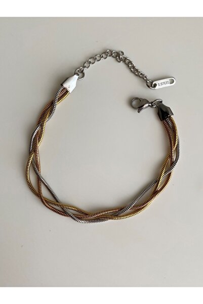 Owentis Çelik Üç Renkli İnce Saç Örgü Amaya Bileklik -kararma yapmaz-