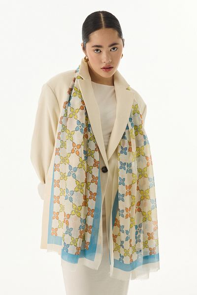 FENZA SCARF Βαμβακερό σάλι με σχέδιο PERLA σε κρεμ χρώμα