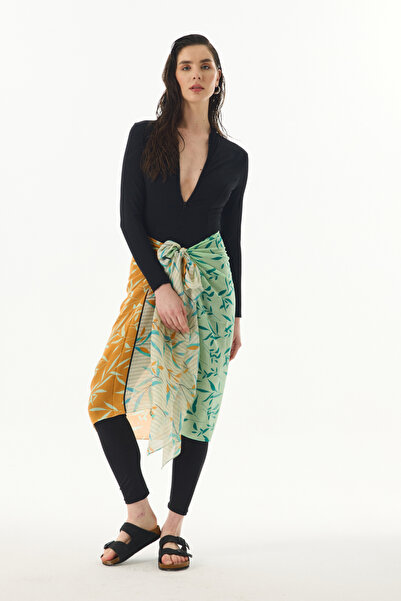 FENZA SCARF Πράσινο βαμβακερό σάλι με σχέδιο IVY Leaf