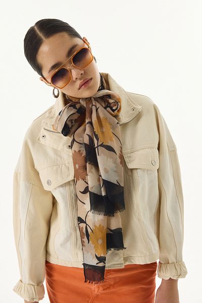 FENZA SCARF Βαμβακερό σάλι ELLA Mink - Μοτίβο λουλουδιών