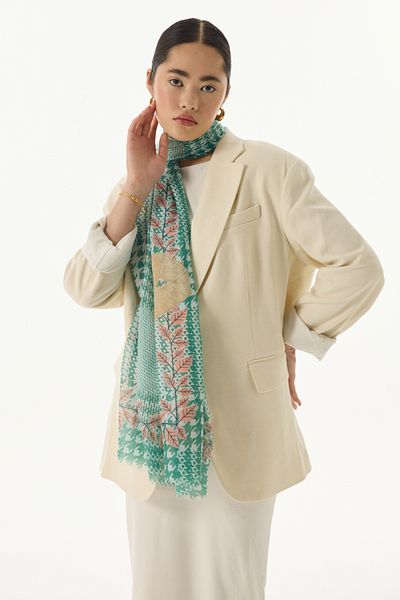 FENZA SCARF Σάλι με βαμβακερό μοτίβο τουλίπας με πούδρα μέντας