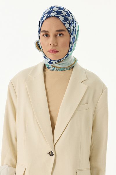 FENZA SCARF Σάλι με μοτίβο λοφαριού Evie από πράσινο βαμβάκι μέντας