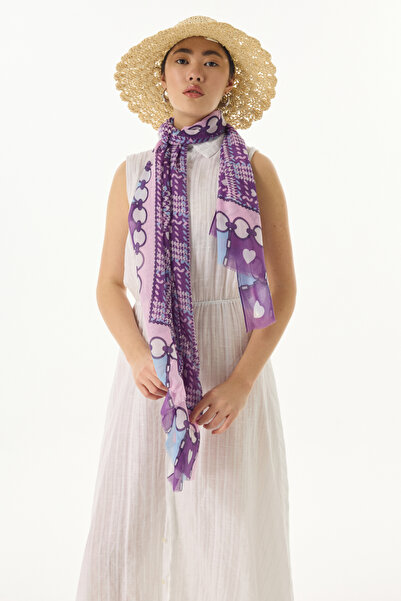 FENZA SCARF MAYA Mini - Heart Lilac Patterned Cotton Shawl