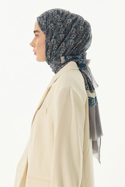 FENZA SCARF Şal din bumbac petrol cu model de flori de margaretă