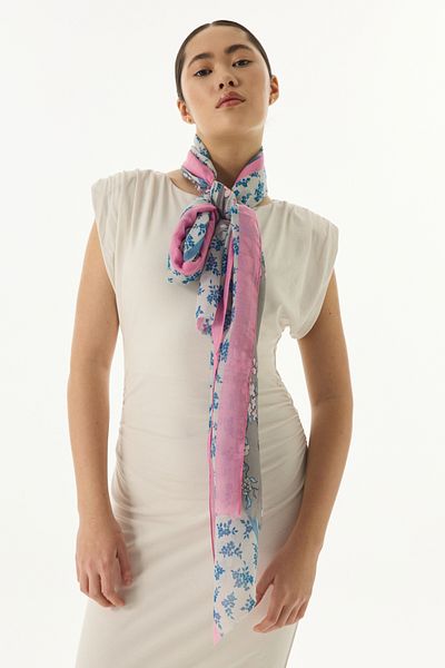 FENZA SCARF Gray Cotton Shawl - Lilac Floral Pattern