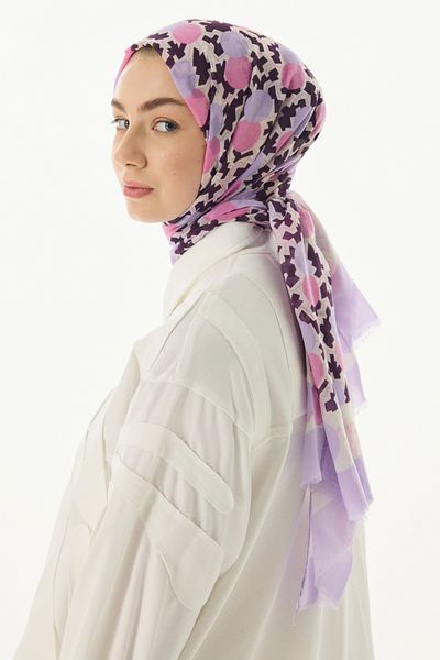 FENZA SCARF Amy Graphic Patterned Lila-Powder Cotton Wrap