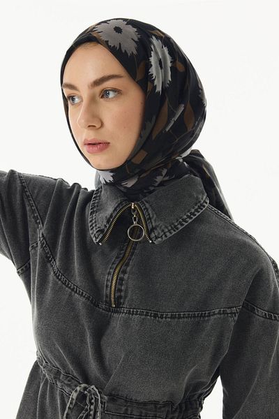 FENZA SCARF Ella Black Cotton Floral Patterned Shawl