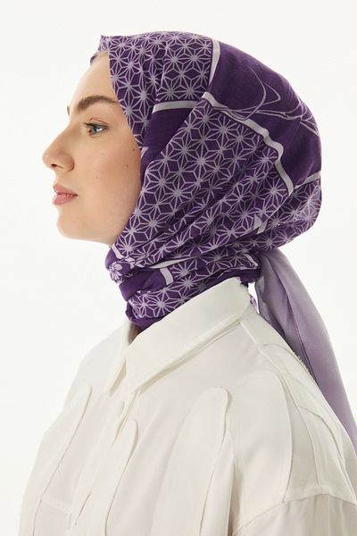 FENZA SCARF SHAY - Μωβ βαμβακερό σάλι με λουλούδια