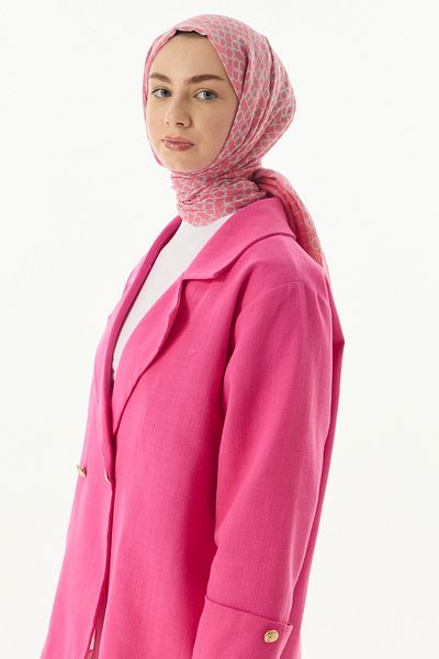 FENZA SCARF AIDA - Σάλι ροζ βαμβακερής καραμέλας με γεωμετρικό σχέδιο