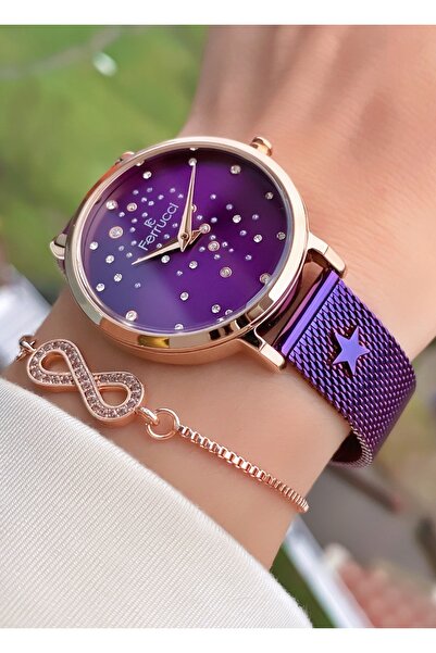 Ferrucci Brand Burgundy Color Steel Cord 2 Years Warranty Women Wristwatch - Bracelet