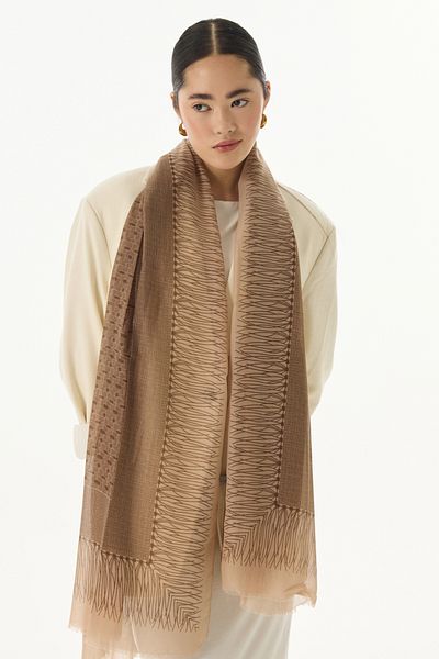 FENZA SCARF Кафяв памучен шал с шарка ARIA LINE