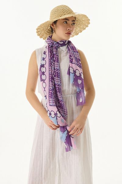 FENZA SCARF MAYA Mini - Heart Lilac Patterned Cotton Shawl