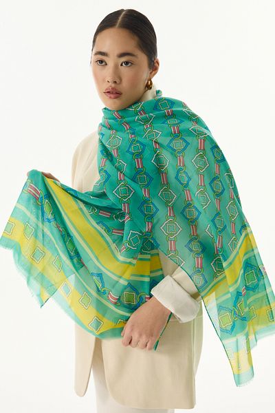 FENZA SCARF Σάλι GLORIA Πράσινο Βαμβακερό Κύβο με σχέδιο