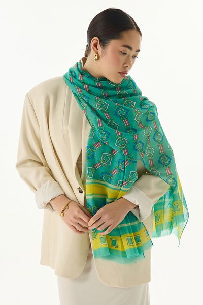 FENZA SCARF Σάλι GLORIA Πράσινο Βαμβακερό Κύβο με σχέδιο