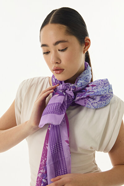 FENZA SCARF FAYLİNN SARMAŞIK DESEN LİLA PAMUKLU ŞAL