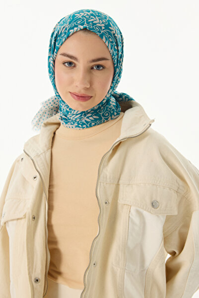 FENZA SCARF Βαμβακερό σάλι Emily Turquoise - Μοτίβο Burçak