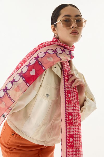 FENZA SCARF MAYA Mini - Φούξια Βαμβακερό Σάλι Καρδιάς με Μοτίβο Χιονοστιβάδας