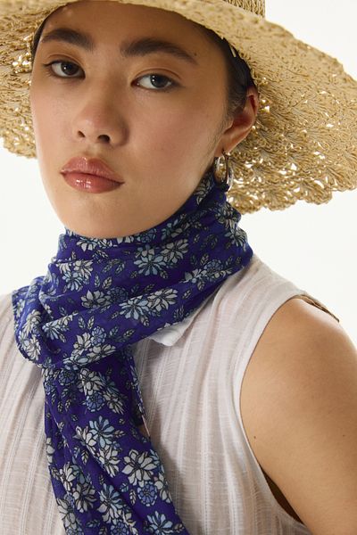 FENZA SCARF Μωβ Βαμβακερό Σάλι - Μοτίβο λουλουδιών Daisy