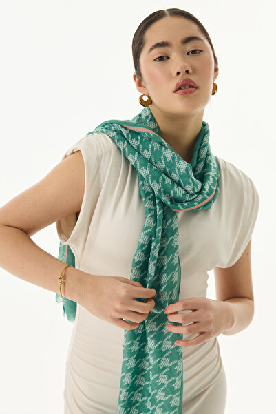 FENZA SCARF Green Cotton Yoko Houndstooth Patterned Shawl