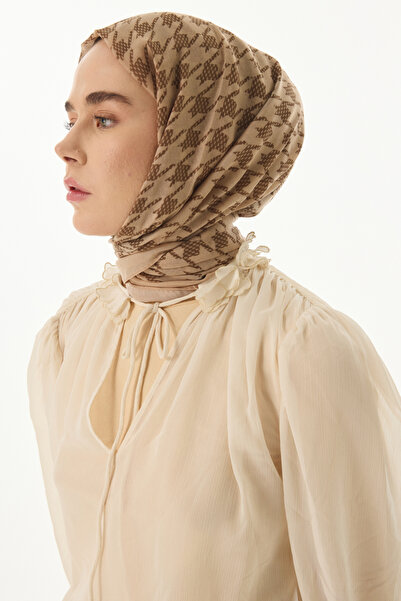 FENZA SCARF Mink Cotton Yoko Houndstooth Patterned Shawl