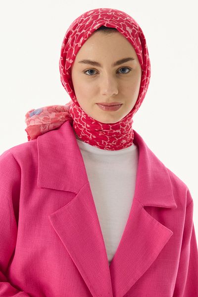 FENZA SCARF Lilly Spring Patterned - Βαμβακερό σάλι με ροζ ζαχαροπλαστείο