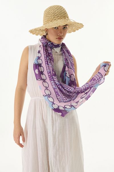 FENZA SCARF MAYA Mini - Heart Lilac Patterned Cotton Shawl
