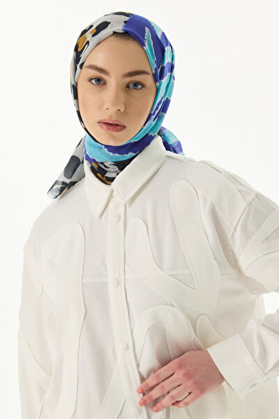FENZA SCARF Amber Wave Pattern Turquoise-Yellow Cotton Shal