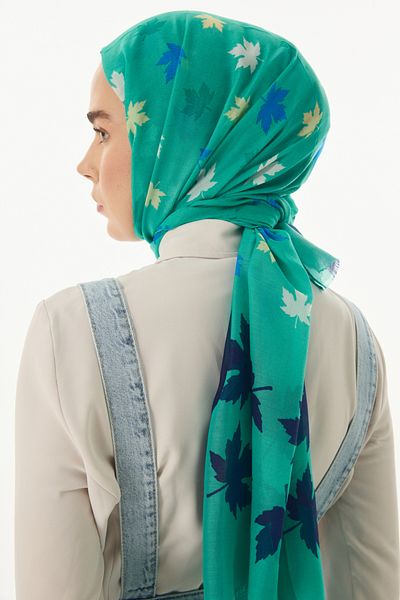 FENZA SCARF Πράσινο βαμβακερό σάλι Zeta - Μοτίβο φύλλων