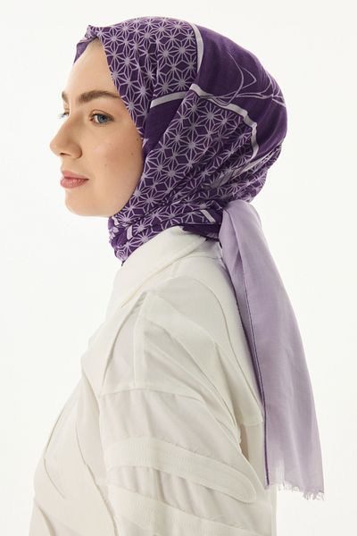 FENZA SCARF SHAY - Μωβ βαμβακερό σάλι με λουλούδια