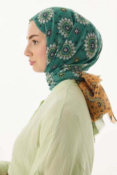 FENZA SCARF EMBER Πράσινο-Λάδι Πράσινο Βαμβακερό Σάλι Ethnic Pattern