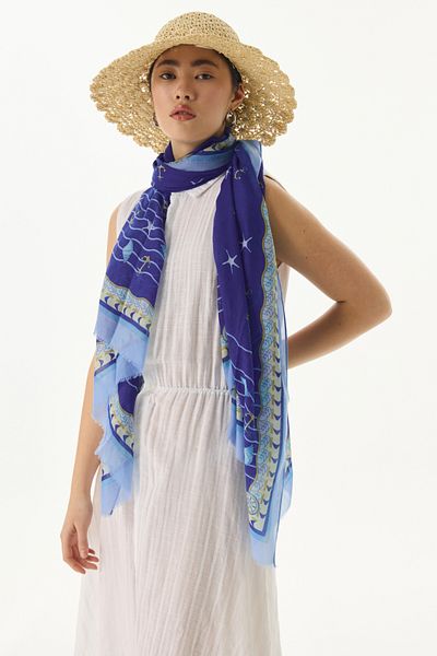 FENZA SCARF TERRA OCEAN - Şal din bumbac albastru Saks
