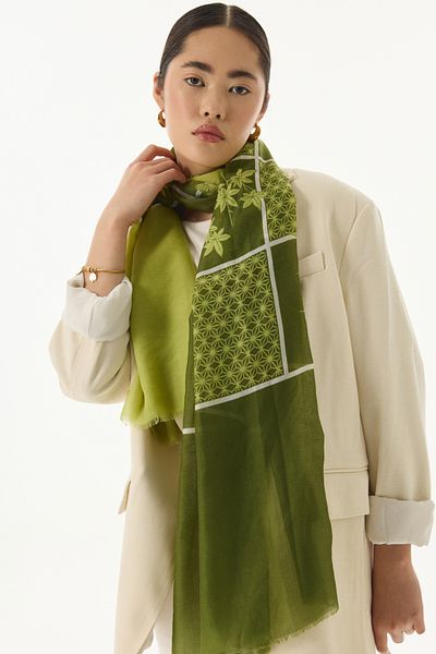 FENZA SCARF Πράσινο βαμβακερό σάλι με λουλούδια Shay
