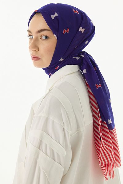 FENZA SCARF Βαμβακερό σάλι HOLLY με σχέδιο φιόγκου - Navy Blue/Red