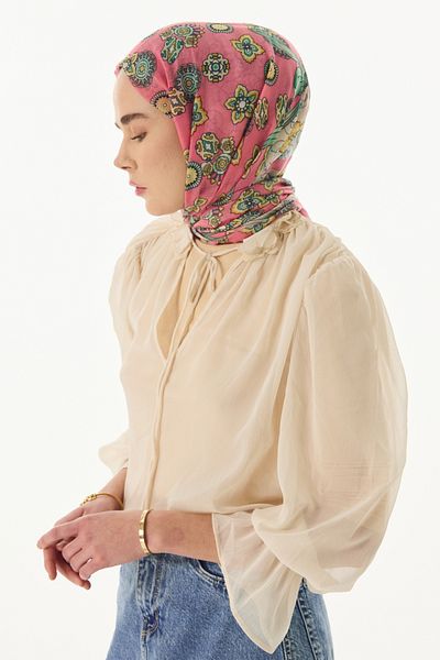 FENZA SCARF Σάλι με μοτίβο με φιόγκο από βαμβακερό ροζ λωτό