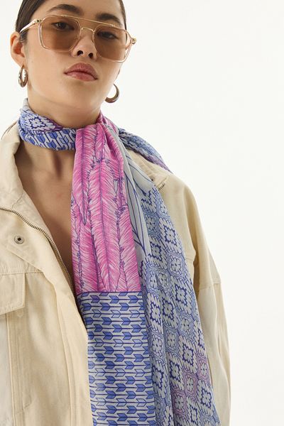 FENZA SCARF Ροζ βαμβακερό σάλι SAHRA PATTERNED