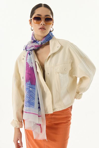 FENZA SCARF Φούξια βαμβακερό σάλι Evie Houndstooth