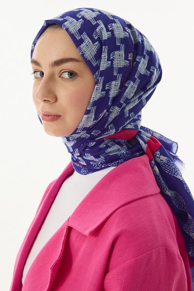 FENZA SCARF Shawl din bumbac cu dungi albastre Saks - MISTY