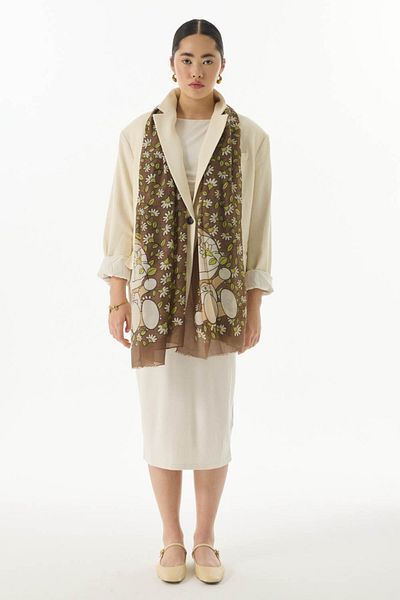 FENZA SCARF FARAH Καφέ Βαμβακερό Σάλι - Μοτίβο χαρακτήρων γραμμής