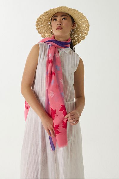 FENZA SCARF Zeta Leaf Patterned Pink Cotton Candy Shawl