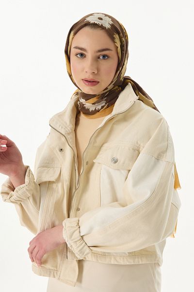 FENZA SCARF Σάλι ELLA καφέ βαμβακερό με λουλούδια