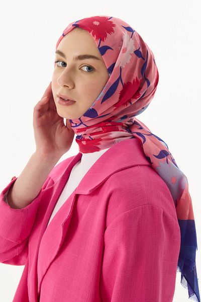 FENZA SCARF Φούξια βαμβακερό σάλι Ella με λουλούδια