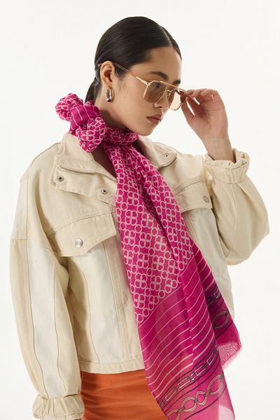 FENZA SCARF ΒΑΜΒΑΚΙ ΦΟΥΣΙΑ ΣΑΛΙΟ ΑΙΔΑ ΓΕΩΜΕΤΡΙΚΟ ΣΧΕΔΙΟ