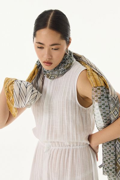 FENZA SCARF Χακί Βαμβακερό Σάλι - SAHRA PATTERNED