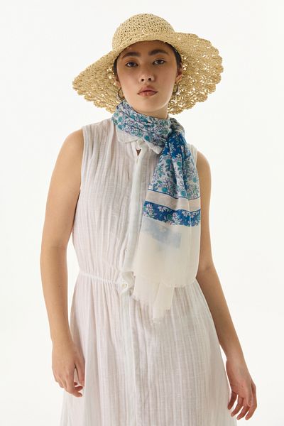 FENZA SCARF Ecru Cotton Daisy Flower Patterned Shawl