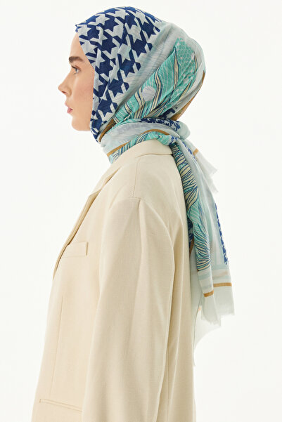 FENZA SCARF Mint Green Cotton Evie Houndstooth Patterned Shawl