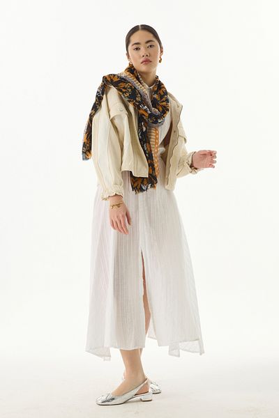 FENZA SCARF GRACE - șal din bumbac cu model de flori portocalii
