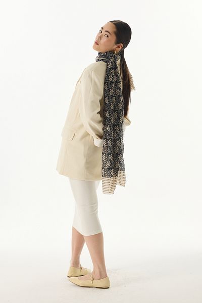FENZA SCARF EMILY Μαύρο Βαμβακερό Σάλι - Μοτίβο Burçak