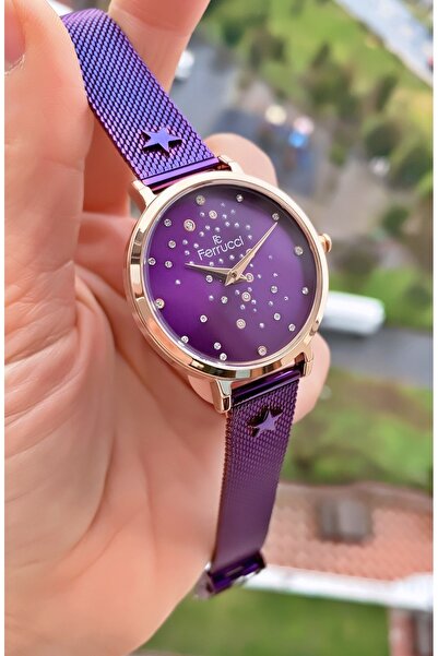 Ferrucci Brand Burgundy Color Steel Cord 2 Years Warranty Women Wristwatch - Bracelet