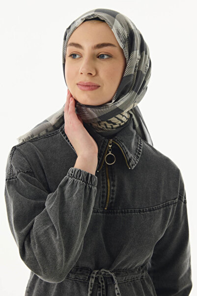 FENZA SCARF LULU Gray Cotton Cube Patterned Shawl