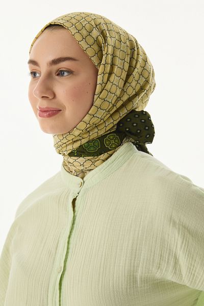 FENZA SCARF Σάλι με γεωμετρικό σχέδιο Carol από πράσινο βαμβάκι καρυδιάς
